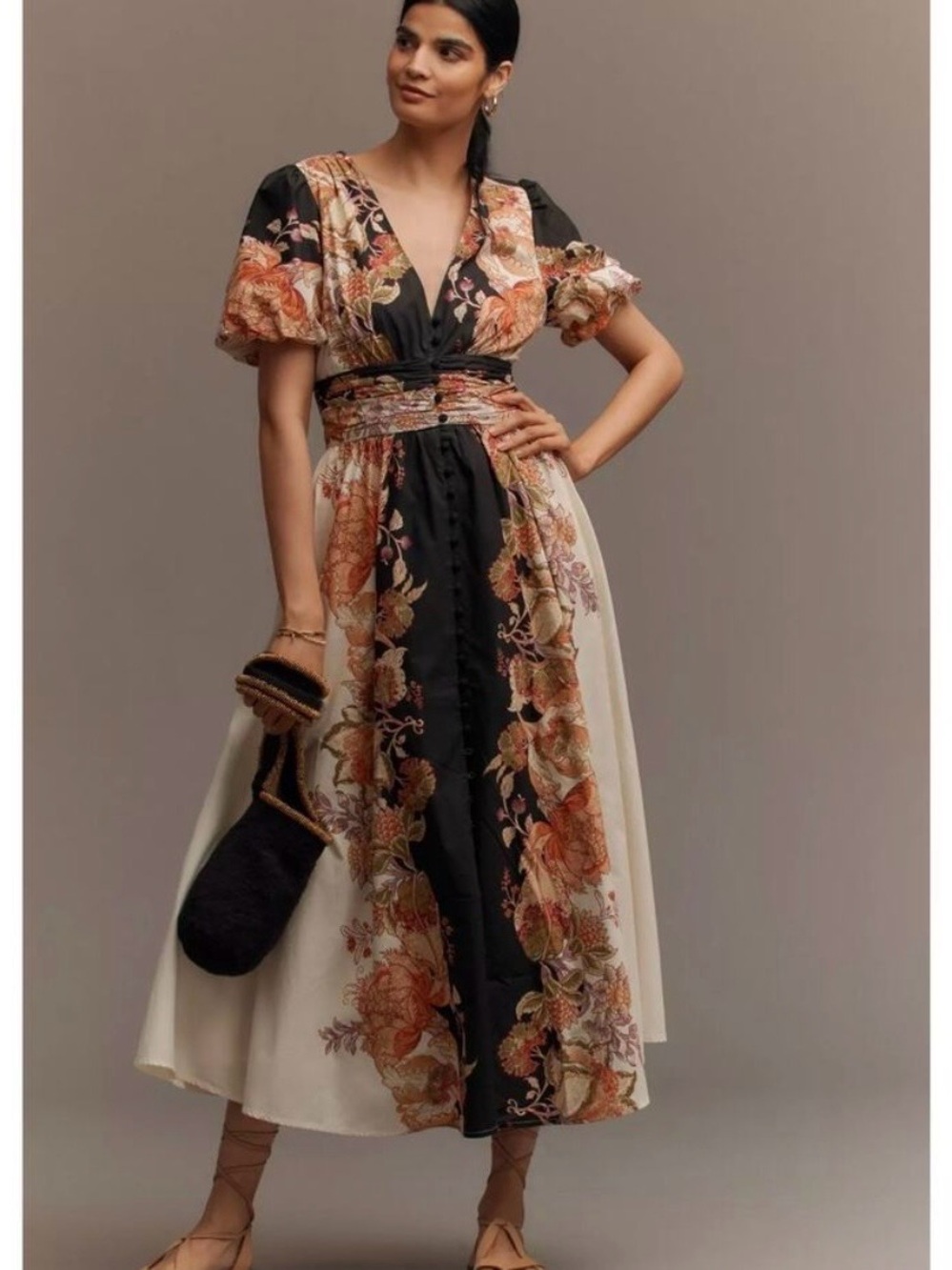 Anthropologie Cream and Black Floral Maxi Dress - Picture 14 of 15